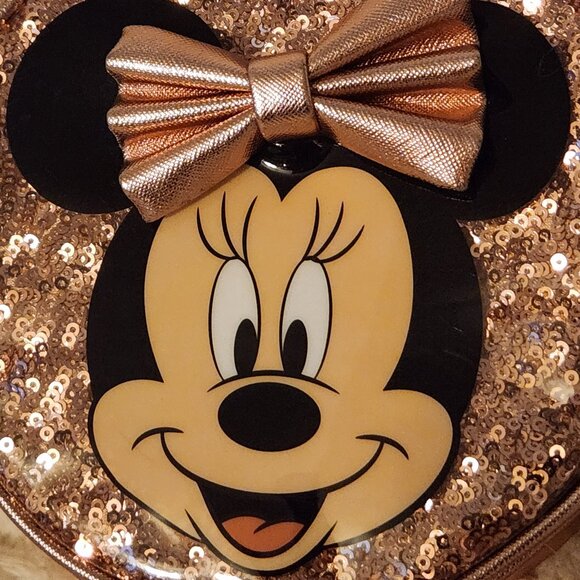 Disney Parks Girls Rose Gold Minnie Mouse Round Sparkly Purse - Picture 2 of 12